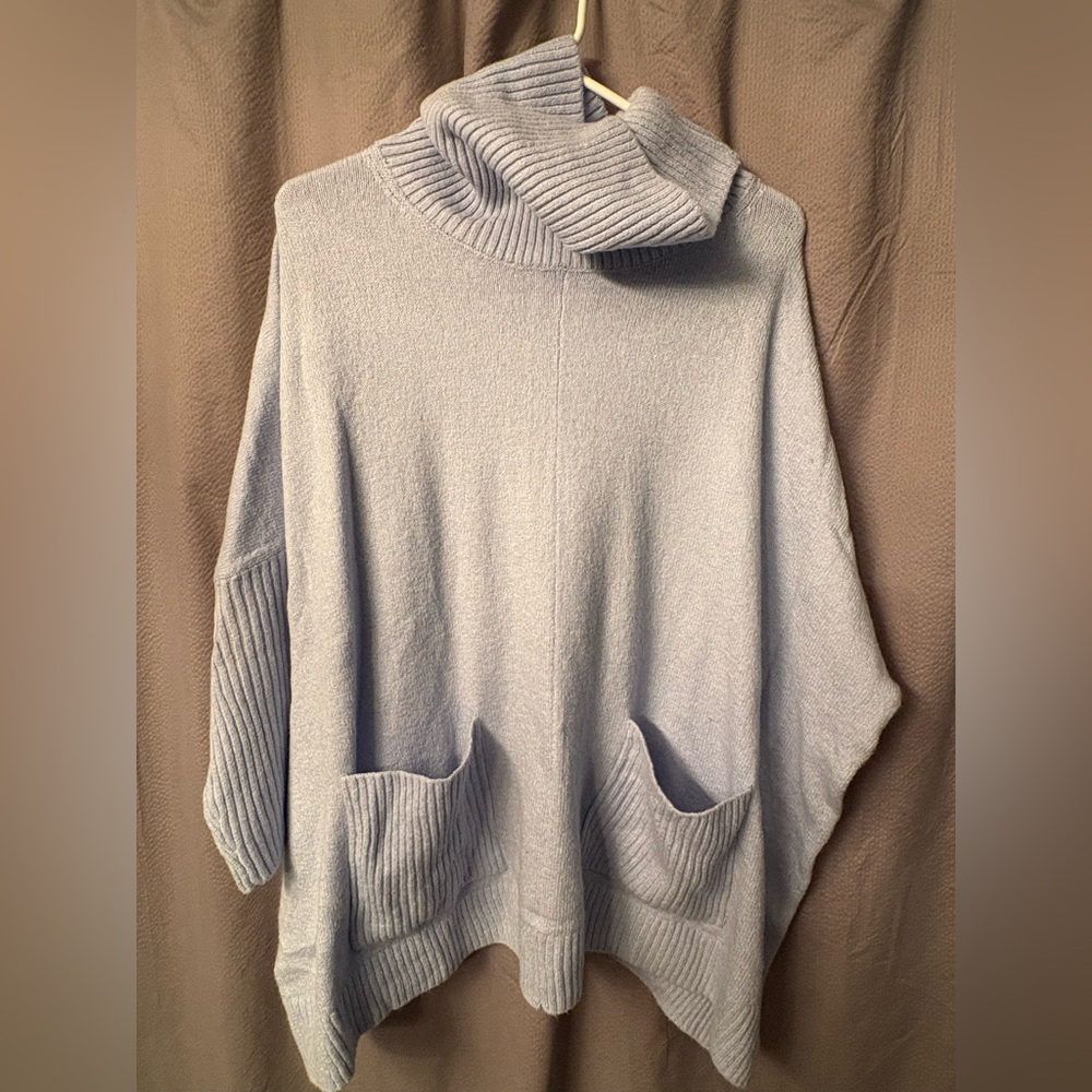 Loft Cozy Light Blue Turtleneck Pincho Sweater